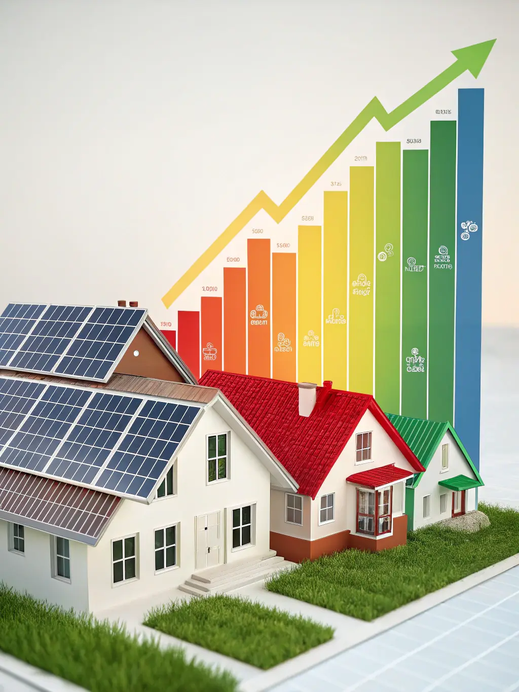 A graph showing the increasing value of a home after solar panel installation, highlighting the financial benefits and return on investment with Rigon Impianti.
