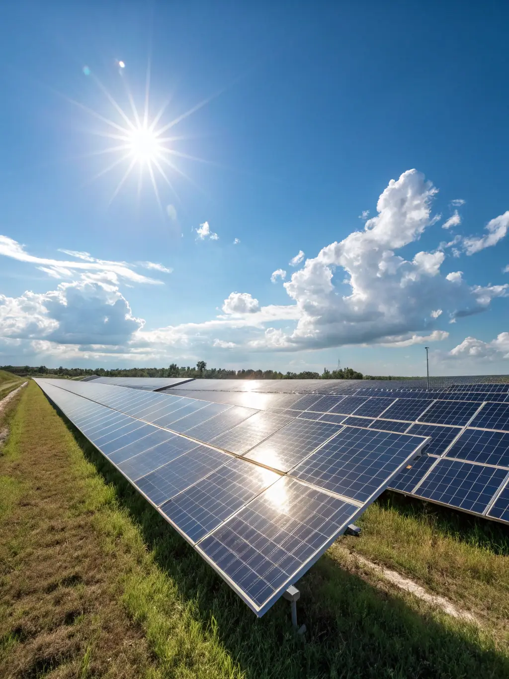 A lush green field with solar panels in the background, emphasizing the environmental benefits of clean energy and Rigon Impianti's commitment to sustainability.